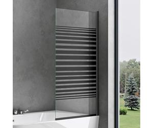 doporro Cortona201MS Designer Shower Screen for Bathtub 80 x 140 cm Black Shower Enclosure ESG Safety Glass in Frosted Glass Stripes Including Nano Coating Folding Bath Screen