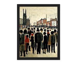 Doppelganger33 LTD 1940 Mid Century Industrial Northern Crowds In Street Cityscape Artwork Framed Wall Art Print 18X24 Inch