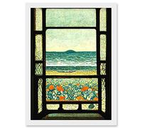 Doppelganger33 LTD A Sea View Seaside Beach Flowers William Morris Artwork Framed Wall Art Print A4