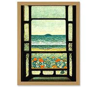Doppelganger33 LTD A Sea View Seaside Beach Flowers William Morris Artwork Framed Wall Art Print A4