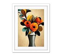 Doppelganger33 LTD Abstract Autumn Field Flower Bouquet Silver Vase Orange Artwork Framed Wall Art Print 18X24 Inch