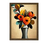 Doppelganger33 LTD Abstract Autumn Field Flower Bouquet Silver Vase Orange Artwork Framed Wall Art Print 18X24 Inch