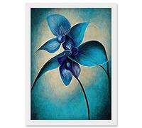 Abstract Blue Orchid Floral Modern Artwork Framed Wall Art Print A4 Artery8 White One Size