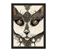 Doppelganger33 LTD Abstract Boho Cat Portrait Illustration Tribal Patterns Artwork Framed Wall Art Print 18X24 Inch