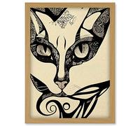 Doppelganger33 LTD Abstract Boho Portrait Cat Sketch Cat Tribal Intricate Artwork Framed Wall Art Print A4