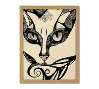 Doppelganger33 LTD Abstract Boho Portrait Cat Sketch Cat Tribal Intricate Artwork Framed Wall Art Print 18X24 Inch