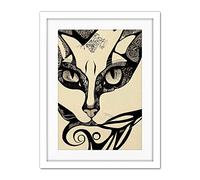 Doppelganger33 LTD Abstract Boho Portrait Cat Sketch Cat Tribal Intricate Artwork Framed Wall Art Print 18X24 Inch