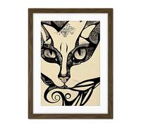 Doppelganger33 LTD Abstract Boho Portrait Cat Sketch Cat Tribal Intricate Artwork Framed Wall Art Print 18X24 Inch