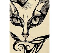 Doppelganger33 LTD Abstract Boho Portrait Cat Sketch Cat Tribal Intricate Large Wall Art Poster Print Thick Paper 18X24 Inch