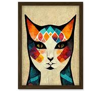 Doppelganger33 LTD Abstract Cat Modern Nouveau Boho Illustration Artwork Framed Wall Art Print A4