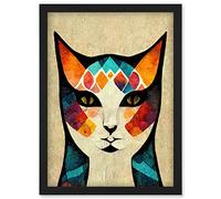 Doppelganger33 LTD Abstract Cat Modern Nouveau Boho Illustration Artwork Framed Wall Art Print A4