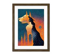 Doppelganger33 LTD Abstract Dog Monument Statue Illustration Teal Orange Artwork Framed Wall Art Print 18X24 Inch