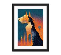 Doppelganger33 LTD Abstract Dog Monument Statue Illustration Teal Orange Artwork Framed Wall Art Print 18X24 Inch