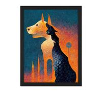 Doppelganger33 LTD Abstract Dog Monument Statue Illustration Teal Orange Artwork Framed Wall Art Print 18X24 Inch