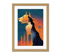 Doppelganger33 LTD Abstract Dog Monument Statue Illustration Teal Orange Artwork Framed Wall Art Print 18X24 Inch