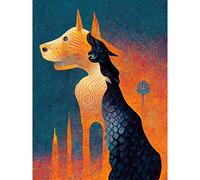 Doppelganger33 LTD Abstract Dog Monument Statue Illustration Teal Orange Large Wall Art Poster Print Thick Paper 18X24 Inch