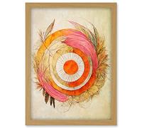 Doppelganger33 LTD Abstract Dreamcatcher With Feathers In Soft Pastel Palette Artwork Framed A3 Wall Art Print