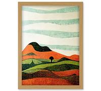 Doppelganger33 LTD Abstract Eclectic Tangerine And Olive Nature Landscape Linocut Illustration Artwork Framed Wall Art Print A4