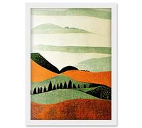 Doppelganger33 LTD Abstract Eclectic Tangerine And Olive Nature Landscape Linocut Minimalism Drawing Artwork Framed Wall Art Print A4