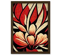 Doppelganger33 LTD Abstract Flowers Design Cream Red Black Vivid Bold Artwork Framed Wall Art Print A4