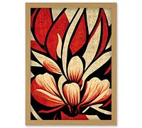 Doppelganger33 LTD Abstract Flowers Design Cream Red Black Vivid Bold Artwork Framed Wall Art Print A4