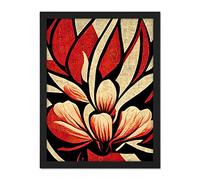 Doppelganger33 LTD Abstract Flowers Design Cream Red Black Vivid Bold Artwork Framed Wall Art Print 18X24 Inch