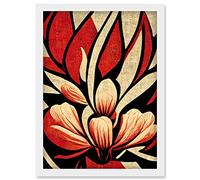 Doppelganger33 LTD Abstract Flowers Design Cream Red Black Vivid Bold Artwork Framed Wall Art Print A4