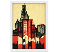 Doppelganger33 LTD Abstract Futuristic Cityscape Black And Red Brutalism Artwork Framed A3 Wall Art Print