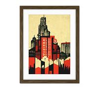 Doppelganger33 LTD Abstract Futuristic Cityscape Black And Red Brutalism Artwork Framed Wall Art Print 18X24 inch