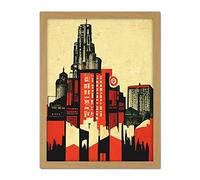 Doppelganger33 LTD Abstract Futuristic Cityscape Black And Red Brutalism Artwork Framed Wall Art Print 18X24 Inch