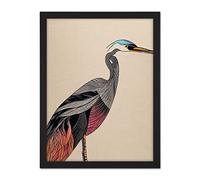 Doppelganger33 LTD Abstract Heron Bird Illustration Coral And Teal Hue Illustration Artwork Framed Wall Art Print 18X24 Inch