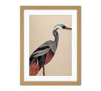 Doppelganger33 LTD Abstract Heron Bird Illustration Coral And Teal Hue Illustration Artwork Framed Wall Art Print 18X24 Inch