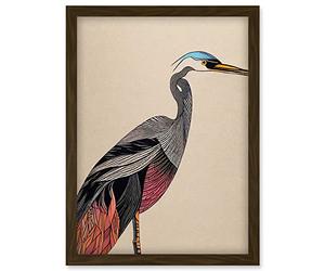 Doppelganger33 LTD Abstract Heron Bird Illustration Coral And Teal Hue Illustration Artwork Framed Wall Art Print A4