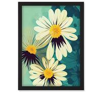 Doppelganger33 LTD Abstract Illustration Daisy Blossoms Flowers Painting Artwork Framed Wall Art Print A4