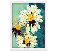 Doppelganger33 LTD Abstract Illustration Daisy Blossoms Flowers Painting Artwork Framed Wall Art Print A4