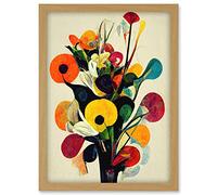 Doppelganger33 LTD Abstract Kandinsky Inspired Multicolour Flower Bouquet In Vase Artwork Framed A3 Wall Art Print