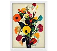 Doppelganger33 LTD Abstract Kandinsky Inspired Multicolour Flower Bouquet In Vase Artwork Framed A3 Wall Art Print