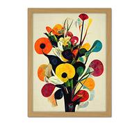Doppelganger33 LTD Abstract Kandinsky Inspired Multicolour Flower Bouquet In Vase Artwork Framed Wall Art Print 18X24 Inch