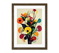 Doppelganger33 LTD Abstract Kandinsky Inspired Multicolour Flower Bouquet In Vase Artwork Framed Wall Art Print 18X24 Inch