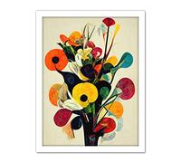 Doppelganger33 LTD Abstract Kandinsky Inspired Multicolour Flower Bouquet In Vase Artwork Framed Wall Art Print 18X24 Inch