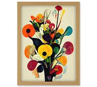Doppelganger33 LTD Abstract Kandinsky Inspired Multicolour Flower Bouquet In Vase Artwork Framed Wall Art Print A4