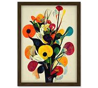 Doppelganger33 LTD Abstract Kandinsky Inspired Multicolour Flower Bouquet In Vase Artwork Framed Wall Art Print A4