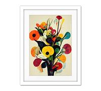 Doppelganger33 LTD Abstract Kandinsky Inspired Multicolour Flower Bouquet In Vase Artwork Framed Wall Art Print 18X24 Inch