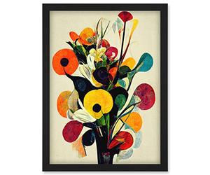 Doppelganger33 LTD Abstract Kandinsky Inspired Multicolour Flower Bouquet In Vase Artwork Framed Wall Art Print A4