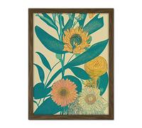 Doppelganger33 LTD Abstract Linocut Boho Hydrangea Flowers In Pastel Greens, Yellows Orange Artwork Framed Wall Art Print 18X24 Inch