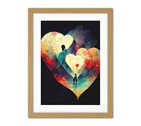 Doppelganger33 LTD Abstract Love Hearts Night Sky Painting Modern Artwork Framed Wall Art Print 18X24 inch