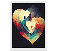 Doppelganger33 LTD Abstract Love Hearts Night Sky Painting Modern Artwork Framed Wall Art Print A4