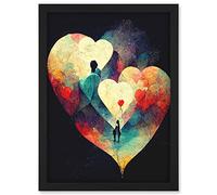 Doppelganger33 LTD Abstract Love Hearts Night Sky Painting Modern Artwork Framed Wall Art Print A4
