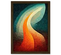 Doppelganger33 LTD Abstract Mid Century Orange And Blue Organic Candle Flame Artwork Framed A3 Wall Art Print