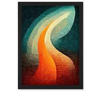 Doppelganger33 LTD Abstract Mid Century Orange And Blue Organic Candle Flame Artwork Framed Wall Art Print A4